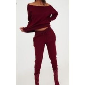 Burgandy Jogger/Off Shoulder Lounge Set